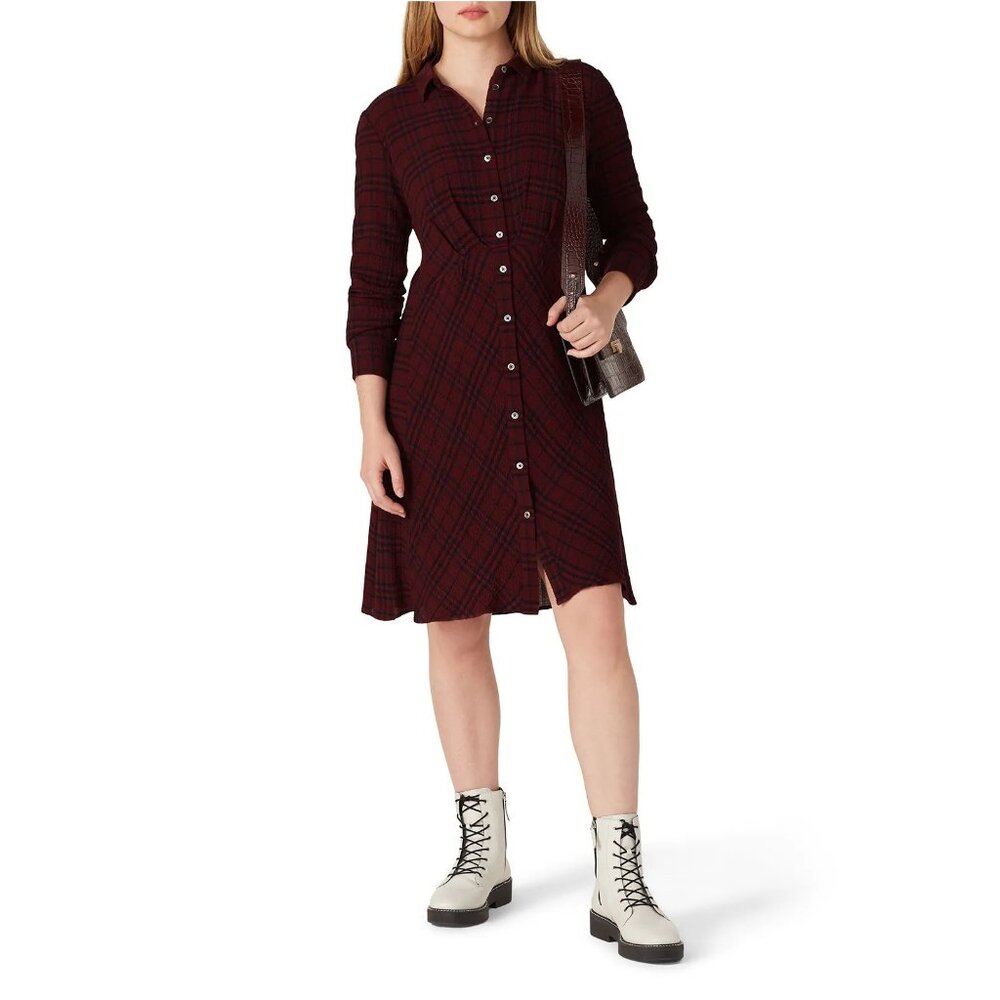 Thakoon Collective Red Plaid Crinkled Plaid Shirtdress Button Front P4948
